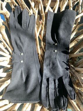 Sak’s Hand Made Classic Black Gloves Rhinestones Elegant Suede-like Style 6 1/2